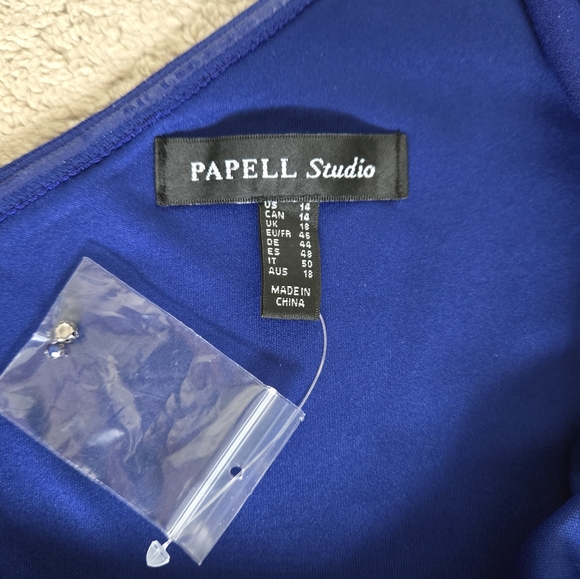 Papell Studio Blue One-Shoulder Dress - Picture 11 of 14